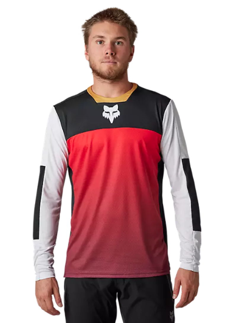 Fox Racing Defend Long Sleeve Aurora Jersey in Black/White/Red-1
